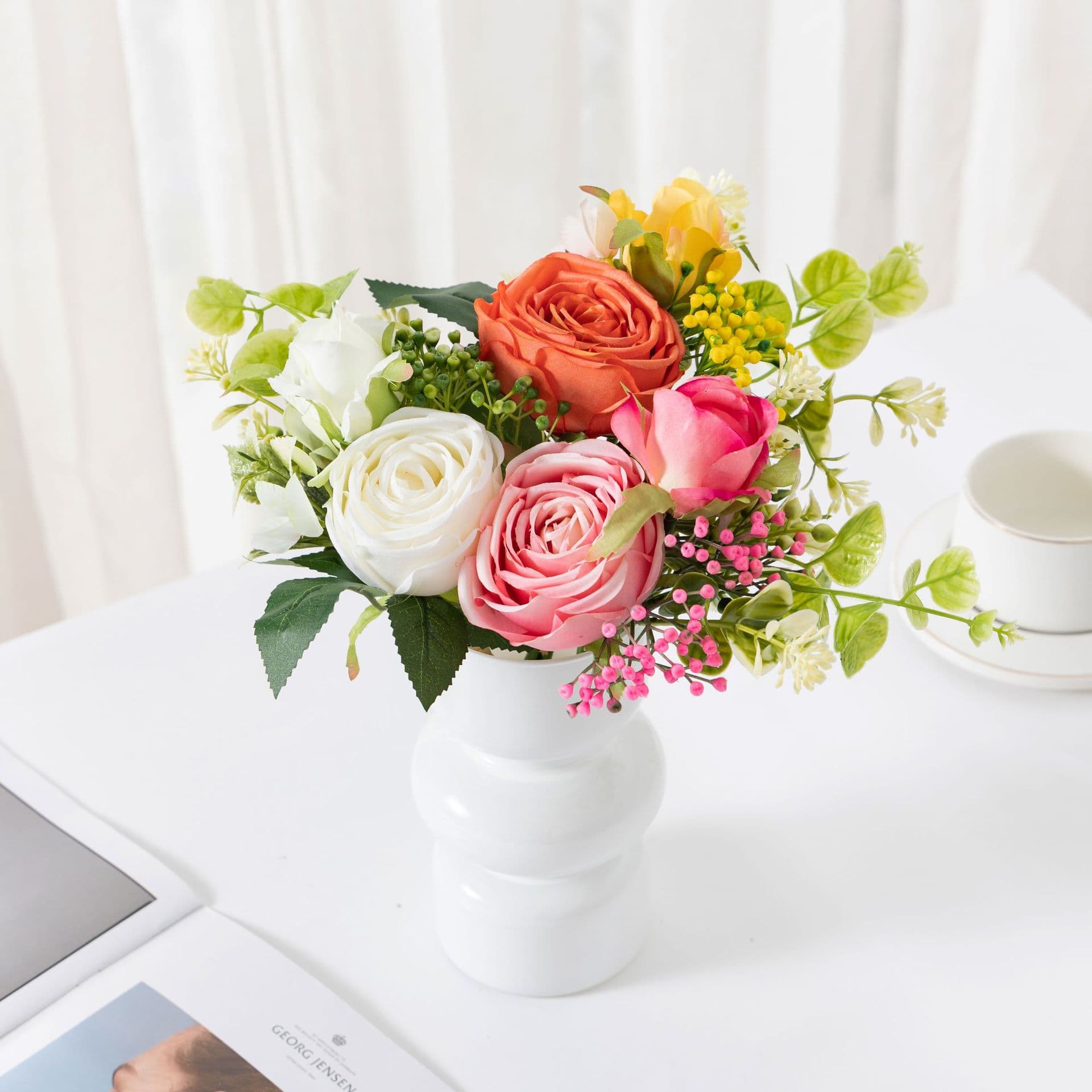 Imitation Flower Bouquet Handheld Wedding Room Decoration Faux Rose Floral Arrangement Bridal Bouquet Chest Flower Decor