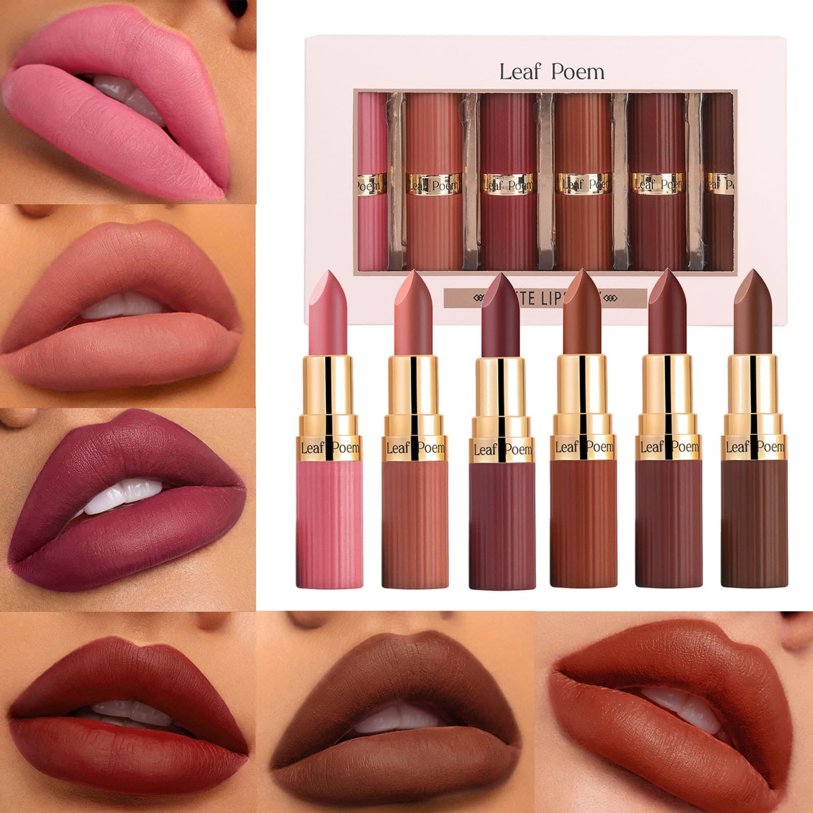 LEAF P0EM European and American cross-border makeup set, six matte lipsticks that are not easy to fade, matte waterproof lipsticks