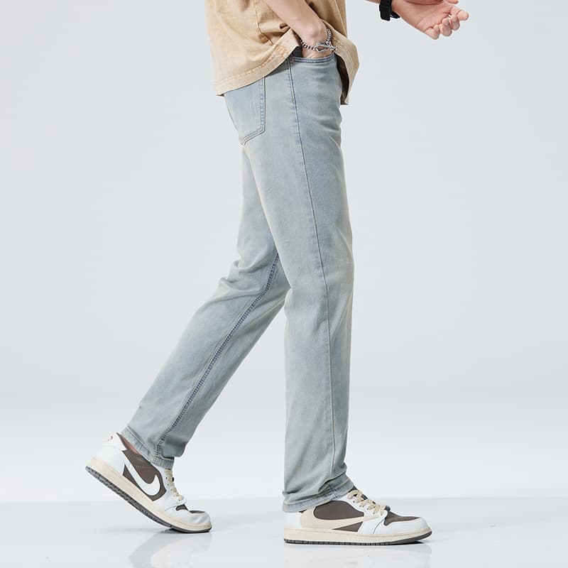 American Straight-Leg Slim Fit Jeans Summer Lightweight Denim Pants for Men, Slim Casual Straight-Leg Loose Long Trousers with Trendy Style