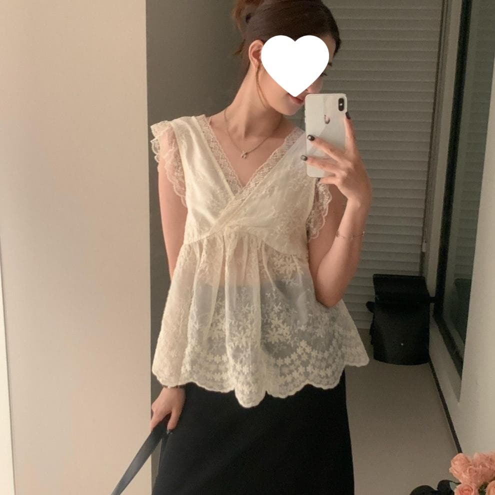 French lace vest summer tops high-end simple fashion vest tops suspender lace tops feminine