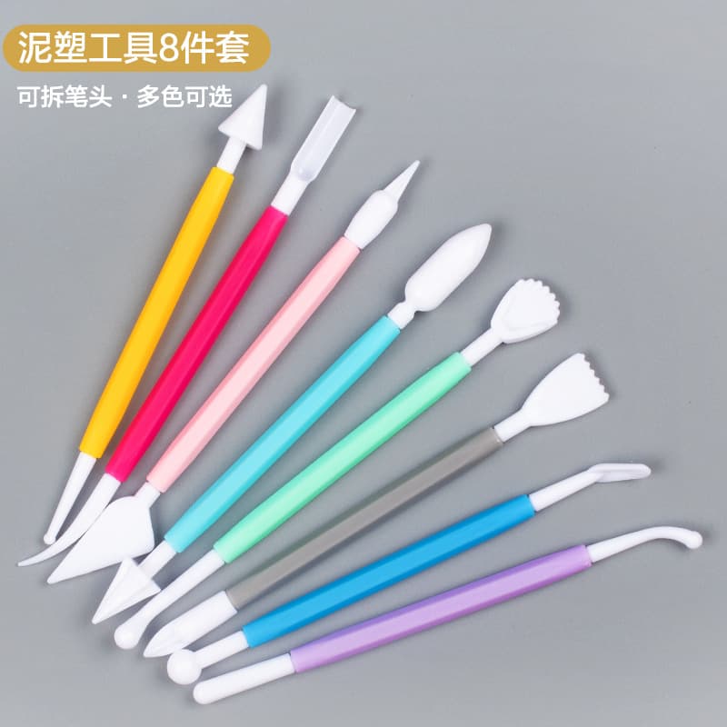 Ultra-Light Clay Colored Mud Tools Soft Clay DIY Fondant Carving Pen Knife Pottery Clay Sculpture Knife Plastic 8-Piece Set