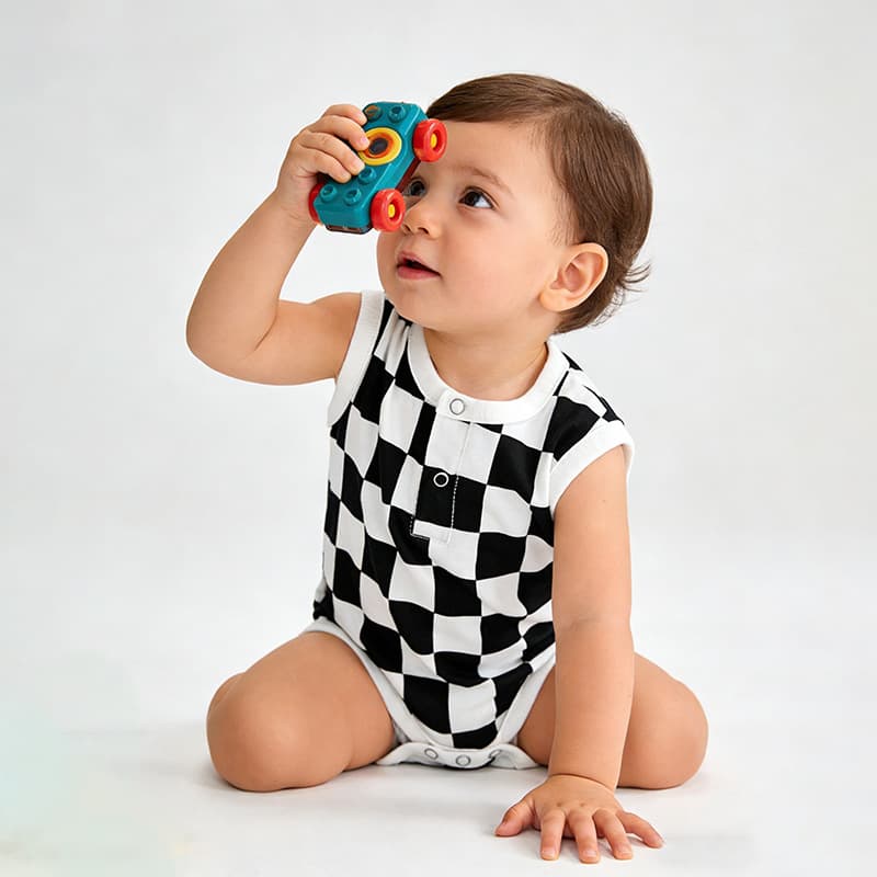 Baby short-sleeved cute plaid printed bamboo fiber jumpsuit newborn baby bag baby vest triangle crawl suit