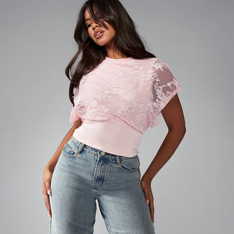 2026 New Fall/Winter Fashion Sexy Hot Girl Style Patchwork Waist Lace Top for Women - Cross-border European and American Style