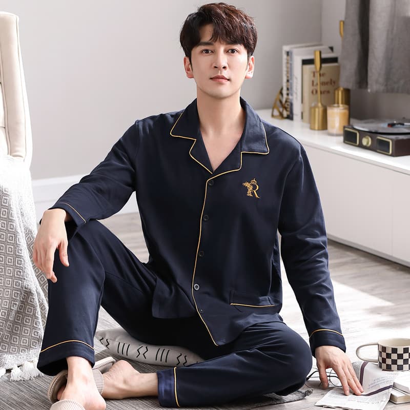Loose Comfortable Cotton Pajamas Set for Men Autumn Winter Long Sleeve Open Cardigan Style Large Size 4XL Home Wear Sleepwear