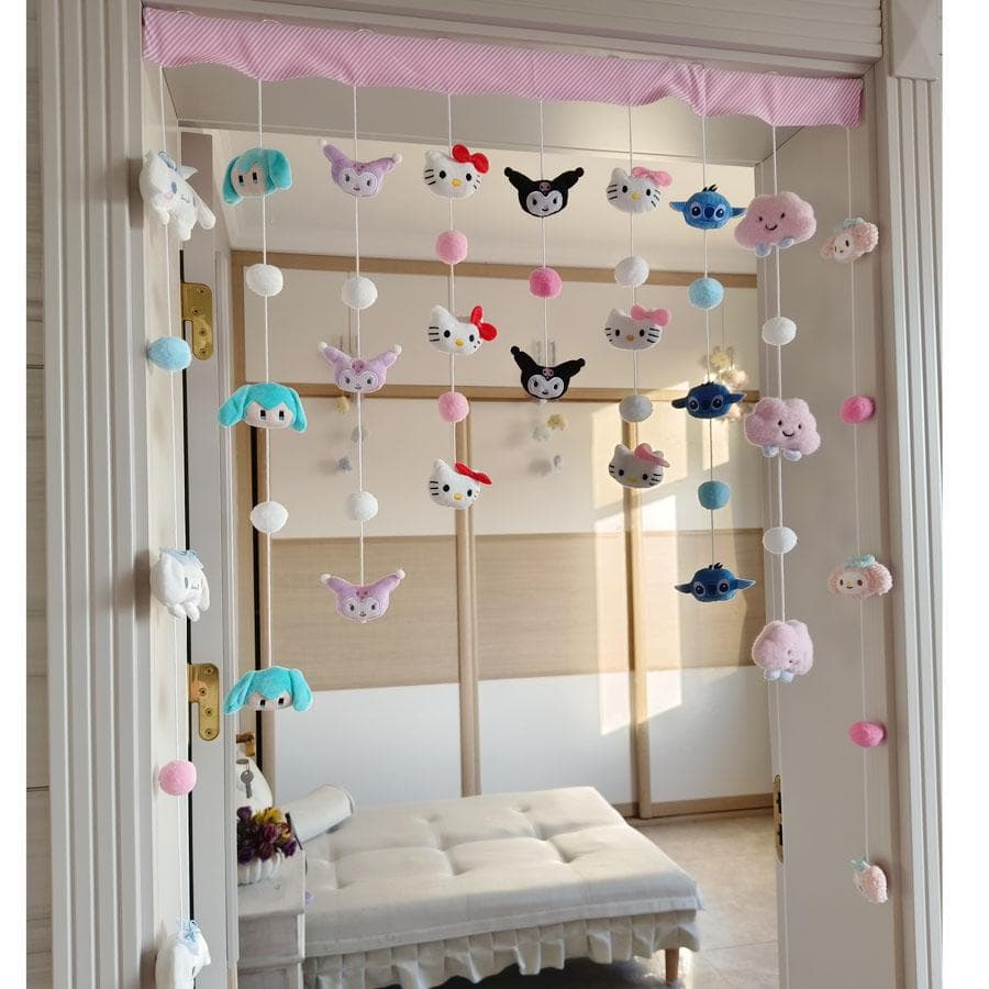 Cute Family Bedroom No-Drill Self-Adhesive Partition Room Decorative Door Curtain Hanging Bead Curtain for Girls