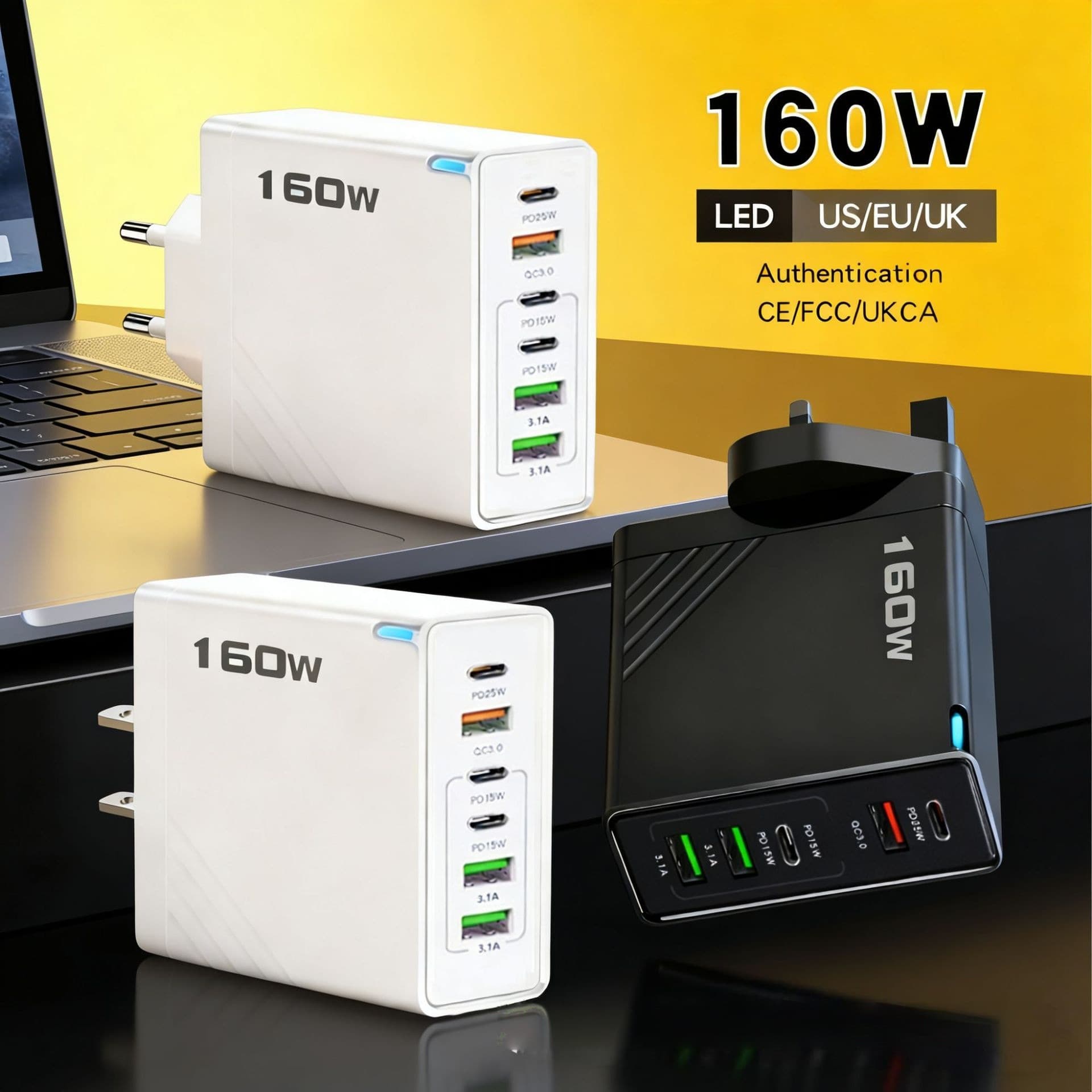 Factory direct supply 160W six-port flash charging charger 3USB+3Type-C universal PD charging head for mobile phones and tablets