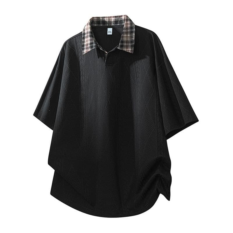 CD715 Heavyweight American casual cool splicing design lapel short-sleeved POLO shirt for men summer new T-shirt for men