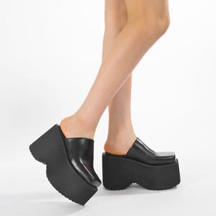 Lazy Platform Shoes Thick Sole Mules Outdoor Ultra High Heel Covered Toe Slip-On Half Slippers Square Toe Open Back
