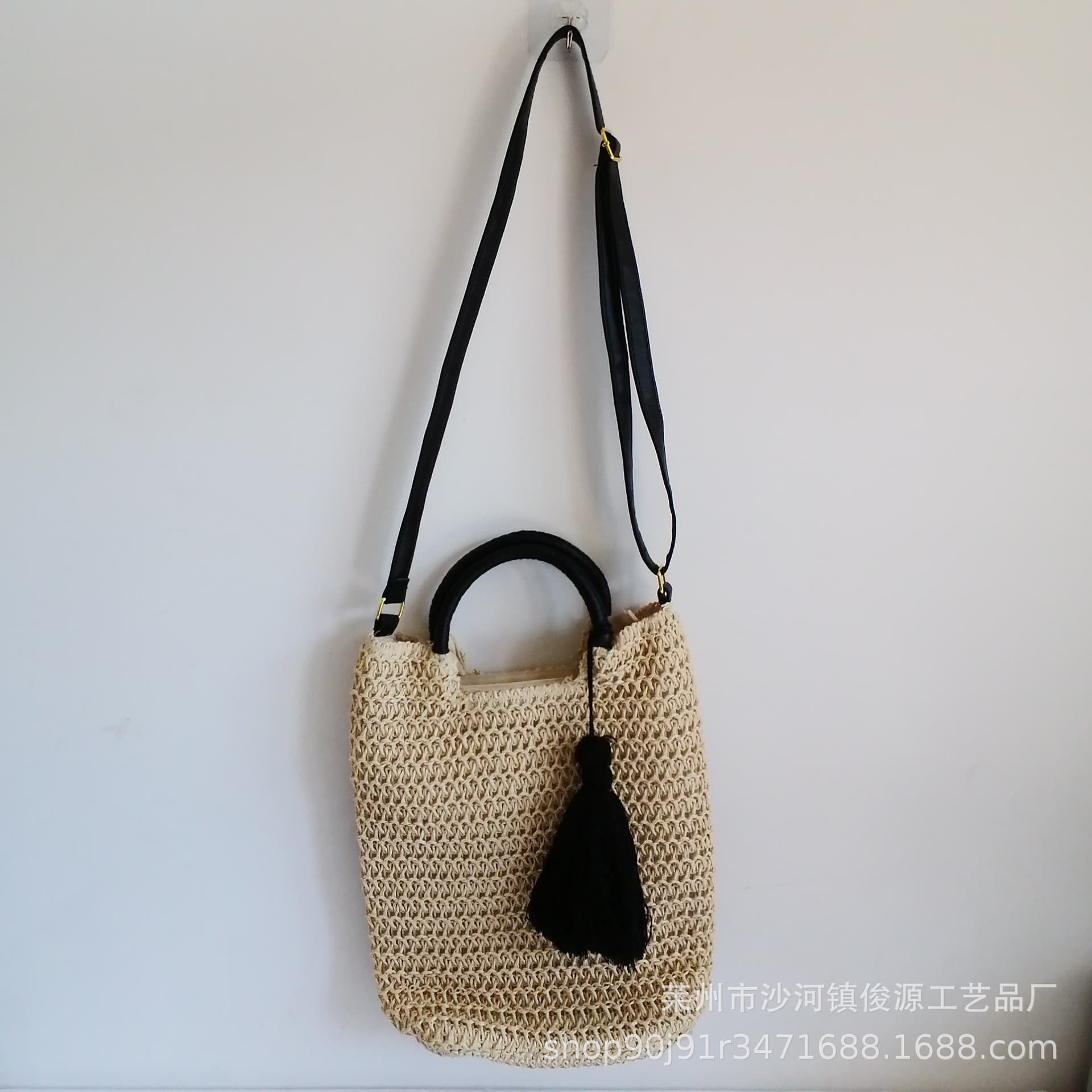 New Crochet Fabric Woven Straw Handbag with Large Tassel Fringe, Shoulder Crossbody Casual Women's Bag