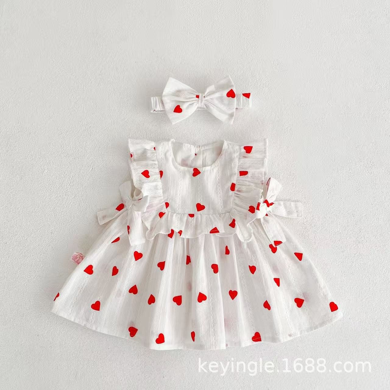 Baby Girl Korean Style Heart Print Romper Dress Summer New Sibling Set