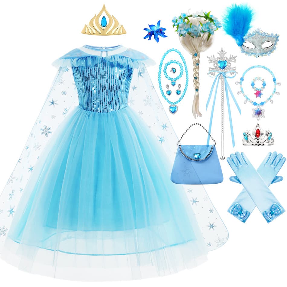 Factory Supply Summer Elsa Anna Sleeveless Fashionable Tulle Skirt with Sequins, Daily Photo Mid-Length Dress