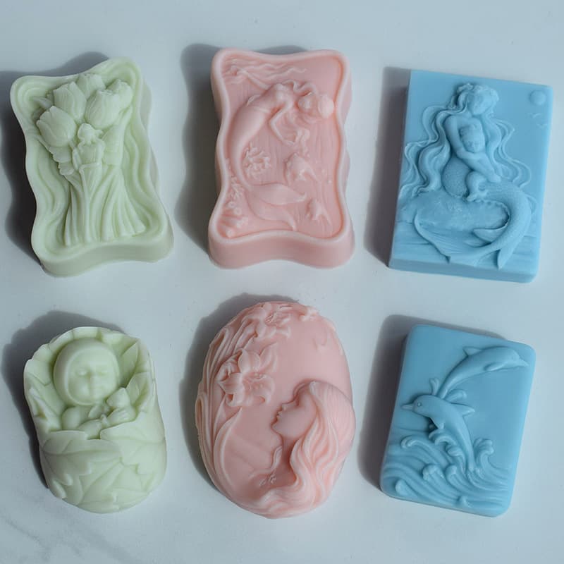 2D Mermaid Dolphin Aromatherapy Candle Silicone Mold DIY Handmade Flower Girl Gypsum Ornament Soap Mold