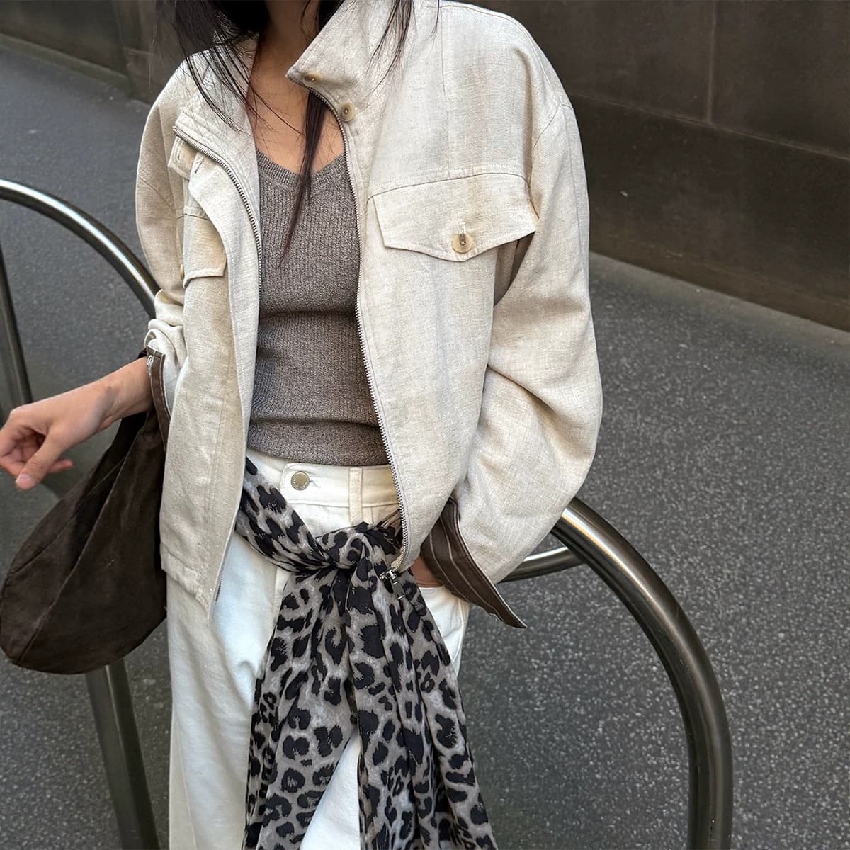 New for autumn on 7.21 [Tencel Linen] Latte Autumn Workwear Stand Collar Old Money Style Short Jacket 92135