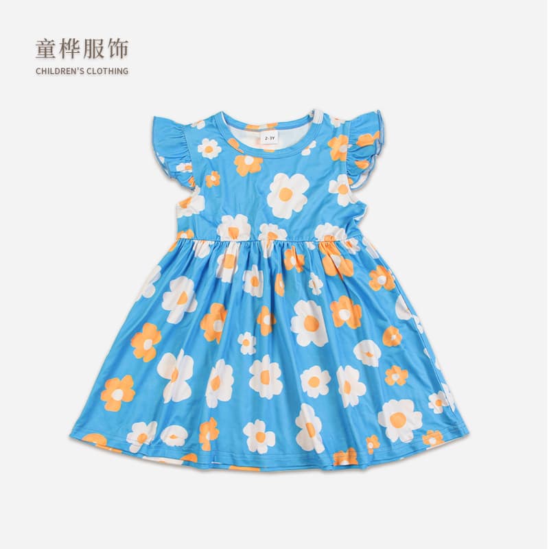 2025 New Printed Dress for Girls Summer Floral Dress Soft Skin-Friendly Comfortable Ruffled Short Sleeve Princess Dress