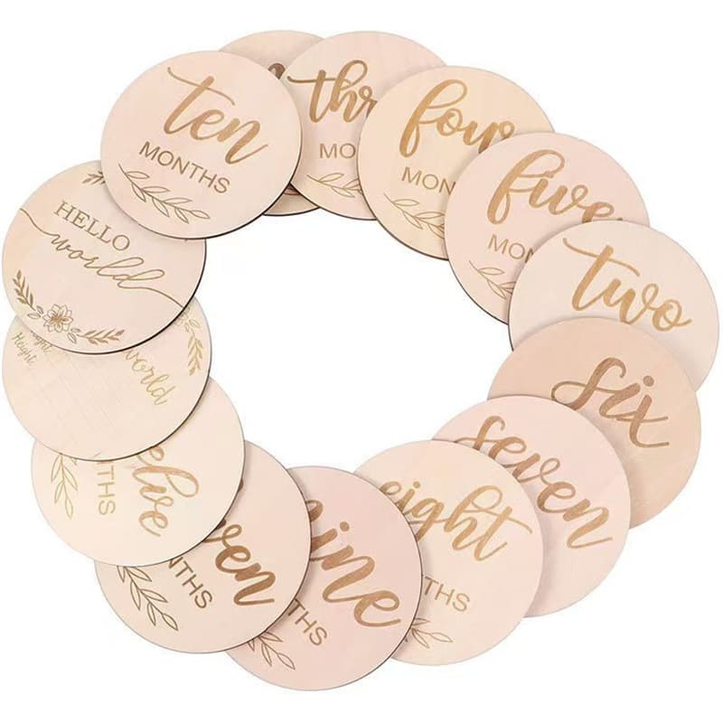 Wooden baby milestone commemorative wood chips welcome newborn photography props month round sign solid wood