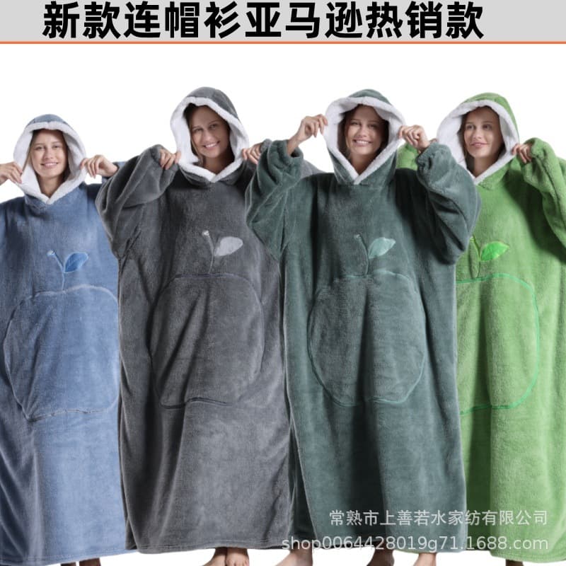 New Cross-Border Plus Size Hooded Couples Loungewear, New Comfortable Velvet Lazy Blanket Wearable Blanket