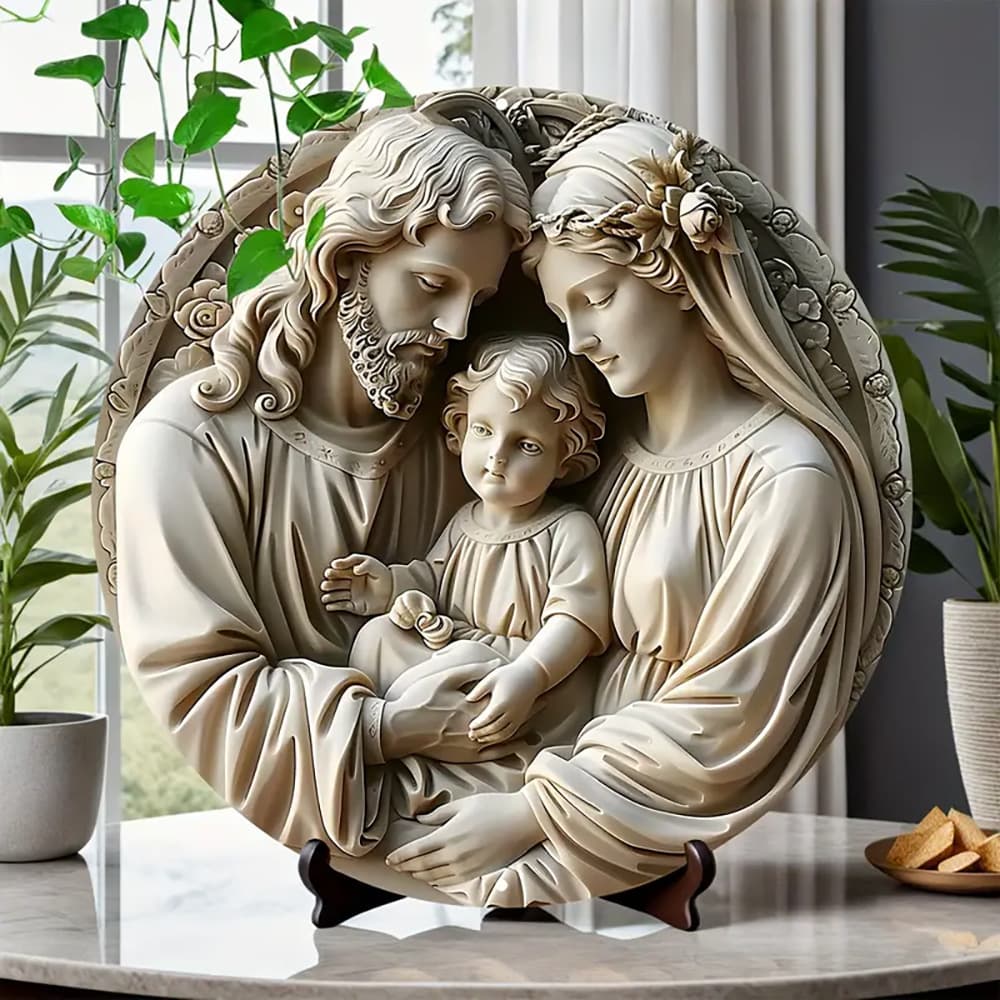 Joseph and Mary Round Wall Art Acrylic Home Decoration for Living Room Bathroom Garage Bar Cafe