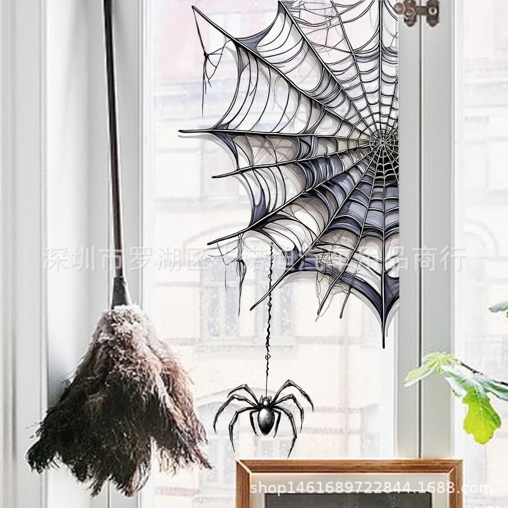 Halloween Decoration Broken Web Spider Glass Sticker Wall Sticker Children's Room Holiday Window Decoration Self-Adhesive