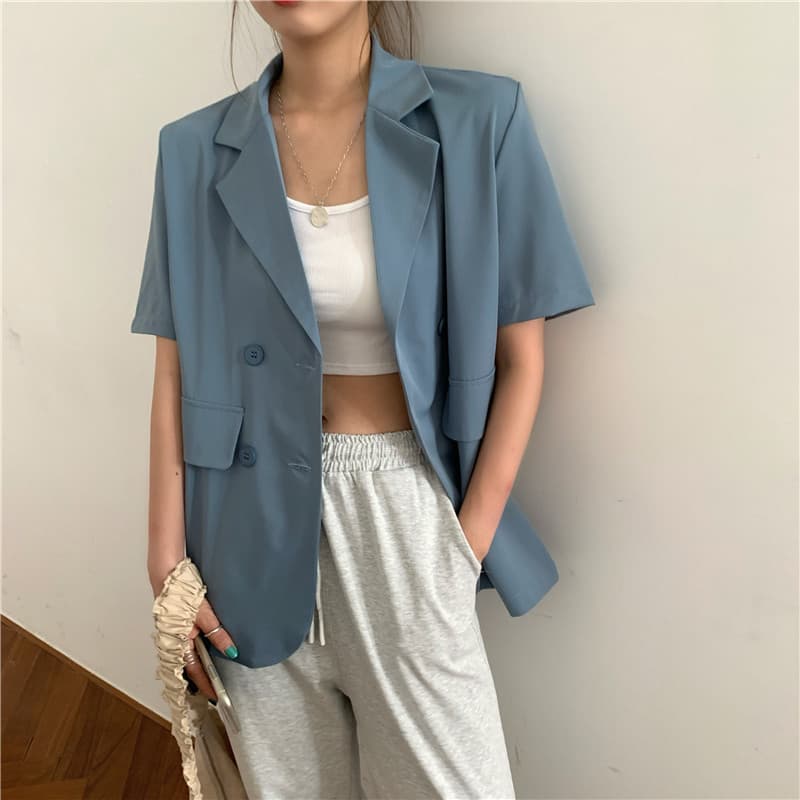Women's Summer 2022 Korean Chic Candy Color Multi-Color Thin Loose Slimming Short-Sleeve Suit Jacket