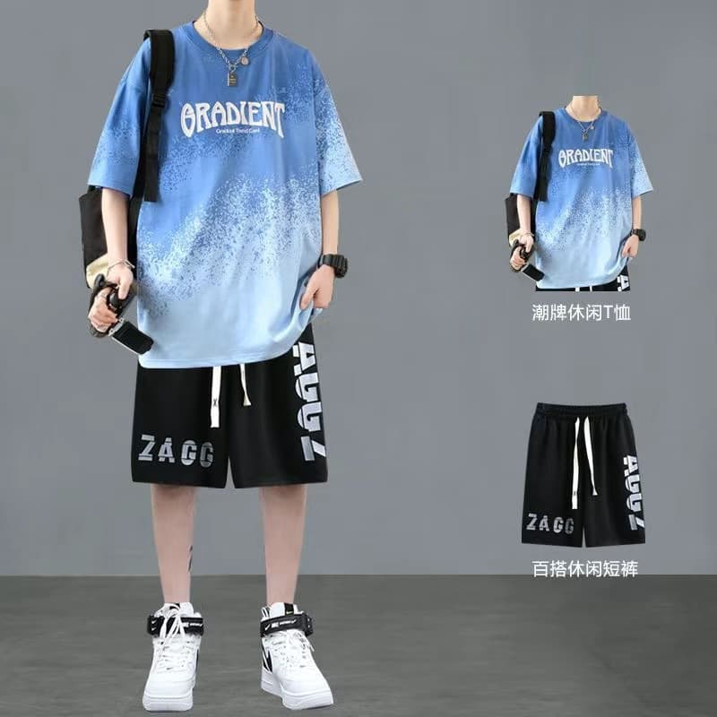 Youth Casual Sports Suit Men's Summer 2025 New Style Tall Junior High School Student Short-Sleeved T-Shirt Trendy Brand