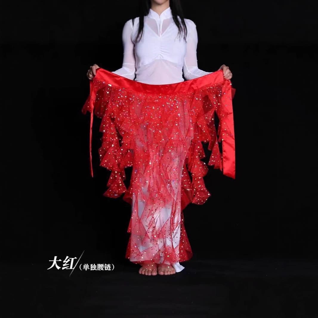 Belly Dance Highlight Mesh Nine-Tail Fox Belt Waist Chain Waist Decoration Charm Egyptian Style Waist Chain Jazz Dance Waist Scarf