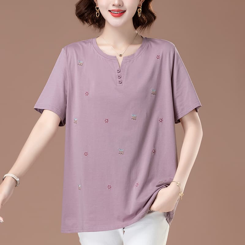 Plus Size Cotton Short-Sleeve T-Shirt for Middle-Aged Women Summer New Loose Fit Top