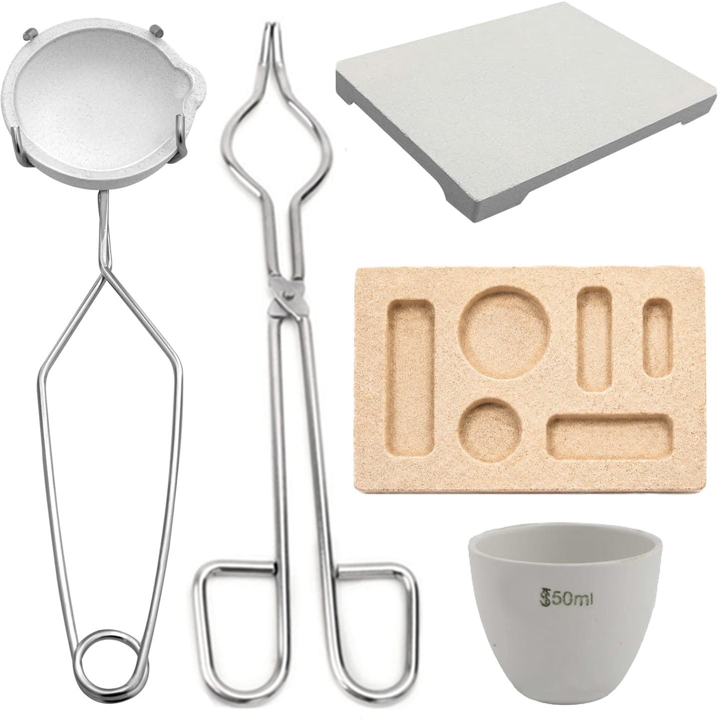 Gold and silver processing gold melting tool set gold melting bowl crucible pliers ceramic crucible welding plate four-legged brick 6-piece set