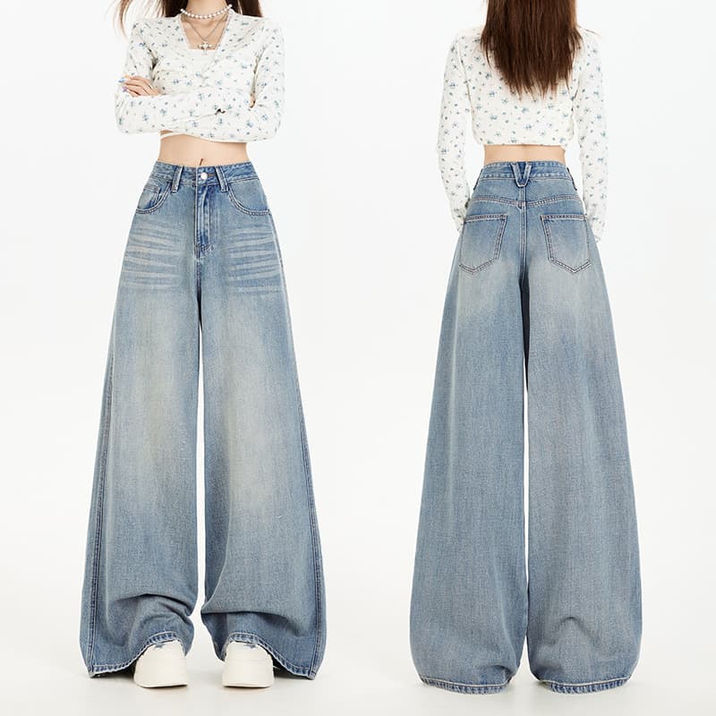Women's Early Autumn Loose Wide-Leg Pants, Crinkled 3D Whisker Design, High-Waisted Slimming, Leg-Lengthening, Flattering, Comfortable, Versatile Floor-Length Pants