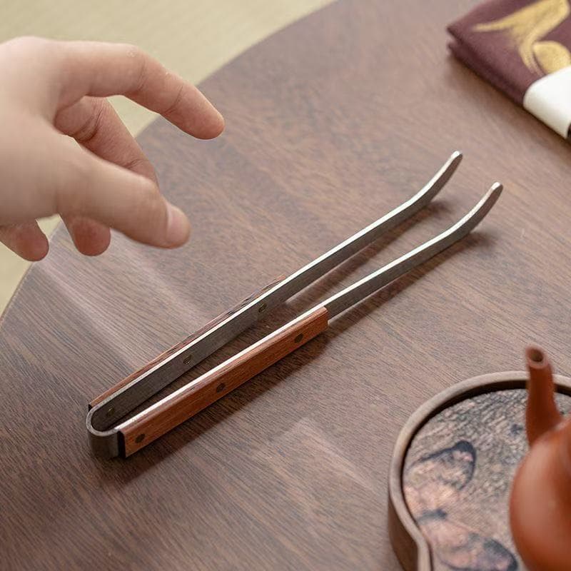 Stainless Steel Tongs, Tea Cup Tweezers, Tea Ceremony Brewing Kung Fu Tools, Thickened Accessories, Solid Wood Set Tea Tongs