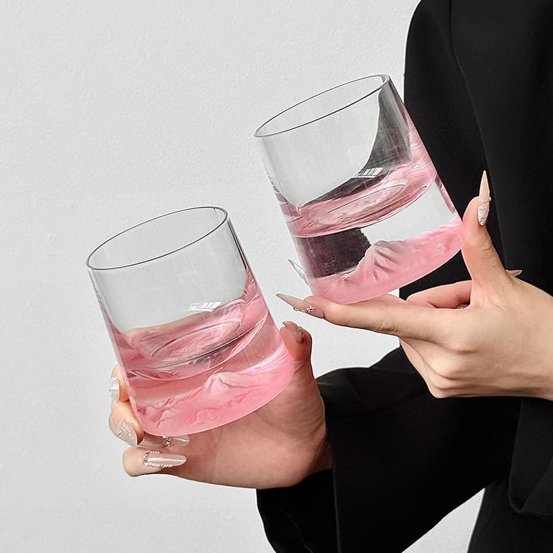 [Wholesale] Ins-style Mount Fuji Glass Creative Pink Mountain Range Viewing Glass Whiskey Tumbler