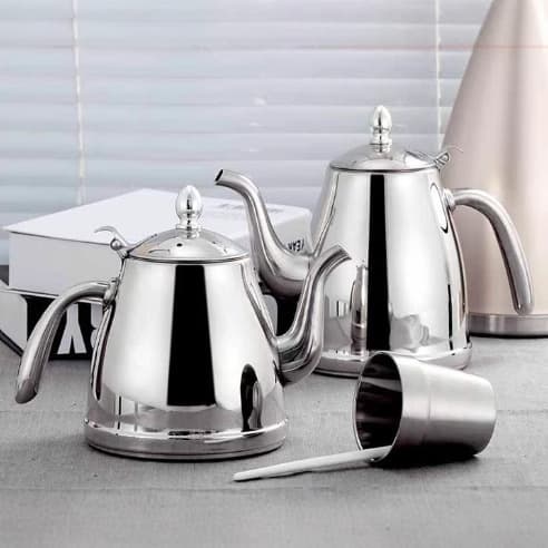 Stainless Steel Teapot with Infuser, Large Capacity Commercial Kettle for Boiling Water, Long Spout Teapot for Restaurant and Hotel Use