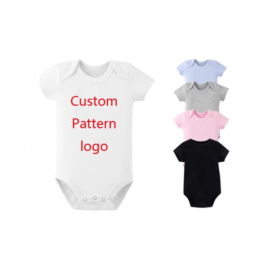 Cross-border baby jumpsuit, pure cotton short-sleeved romper, solid color printed newborn bag, summer children's clothing