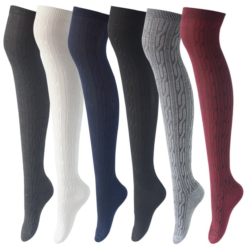 Cross-border spot stockings, Japanese style over-the-knee socks, knitted cable knit thigh socks, women's long socks, over-the-knee high socks