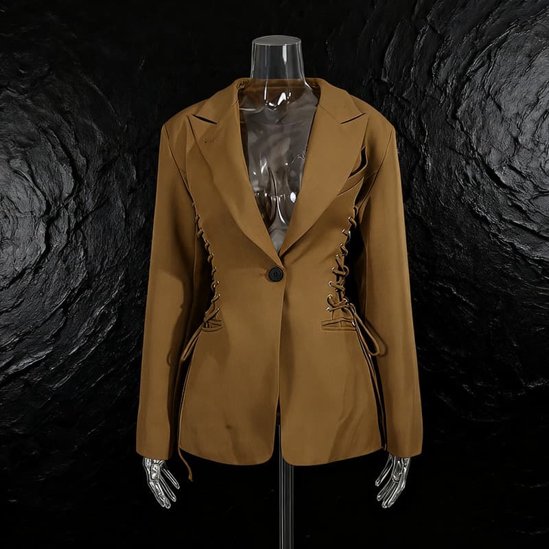 European and American Style High-End Stand Collar Blazer 2026 New Fashion Tie-Waist Slimming Jacket for Women Autumn