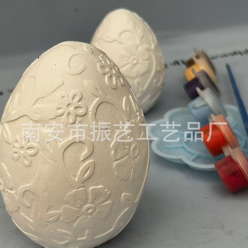 Easter Large Plaster Craft Egg with Architectural Model Ornament Featuring Local Landmark Plaster Artwork