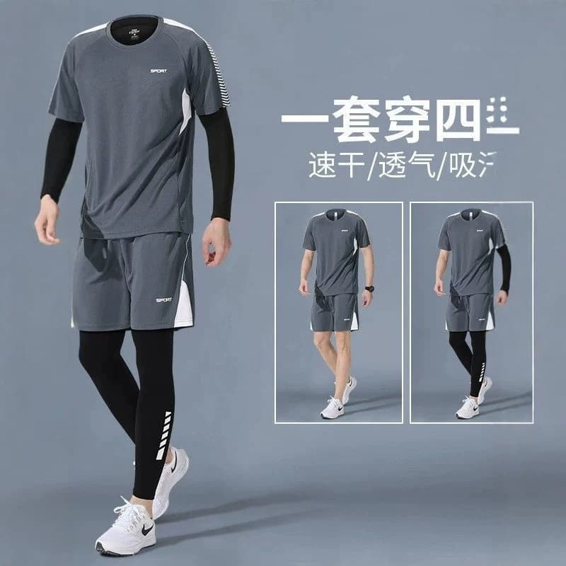 Fitness Suit Men Spring Running Sport Quick-Dry T-Shirt Breathable Professional Morning Run Basketball Training Compression Shirt and Pants