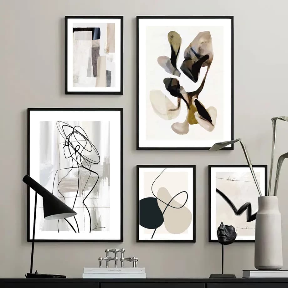 Nordic Style Abstract Art Living Room Decorative Painting Geometric Line Figure Print Minimalist Poster Modern Sofa
