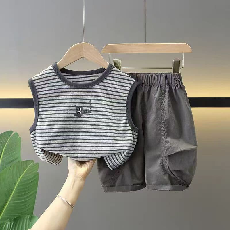 Boys Summer Outfit Set 2026 New Children's Casual Vest Baby Handsome Clothes Cool Summer Two-Piece Set