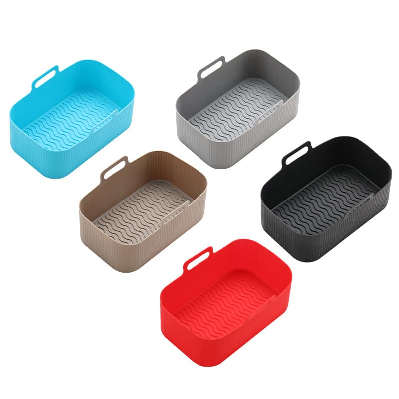 Best-selling Rectangular Air Fryer Tray with Dual Pull-Out Baskets, Foldable Silicone Fryer Pan, Double Silicone Tray