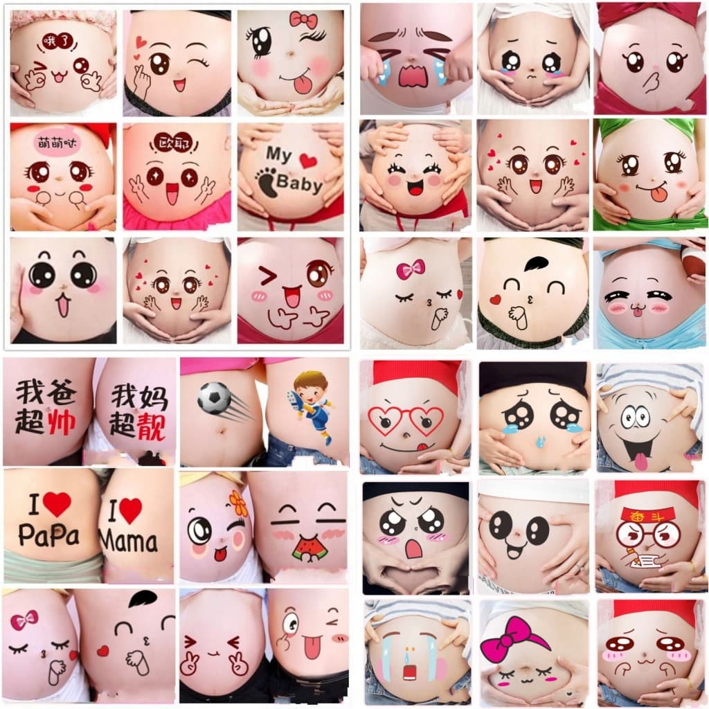 Pregnant Women Belly Stickers Photography Props Baby Bump Painted Large Sticker Cute Style PVC Material Cartoon Category