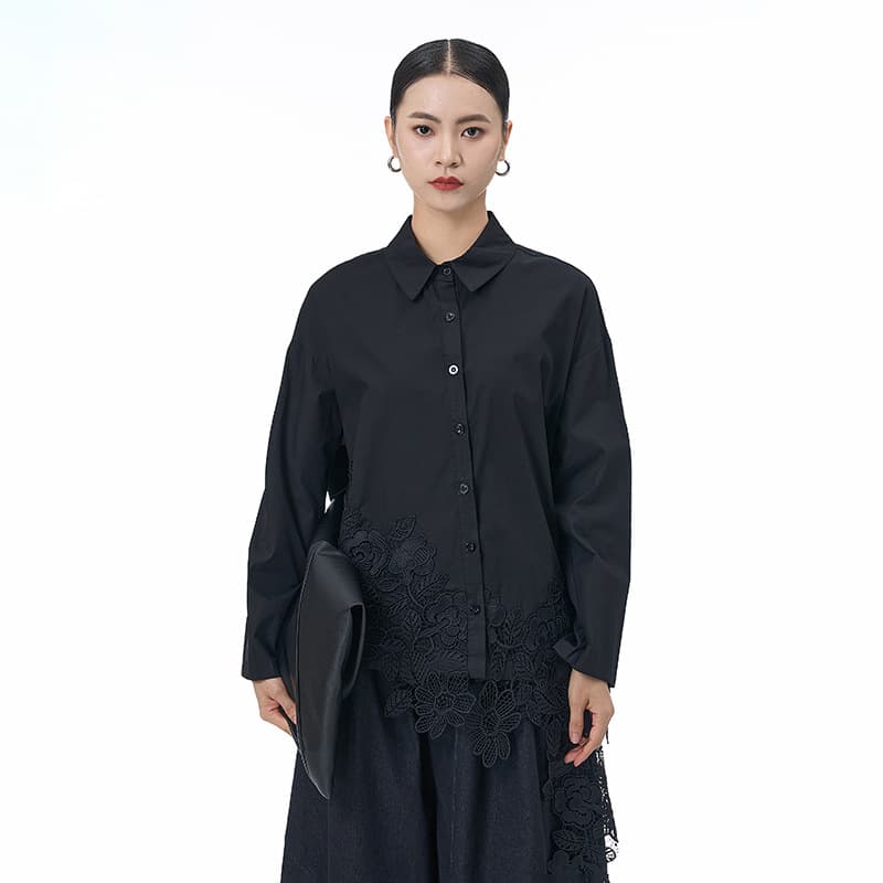 Hollow design original long-sleeved shirt 2026 spring new large size women's loose slimming tops for women 69229