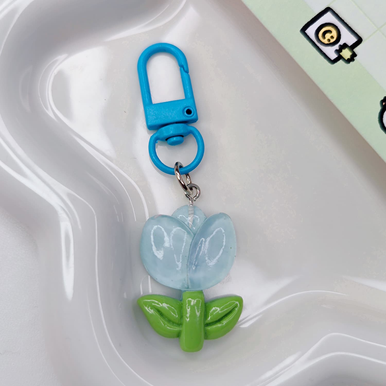 Fresh Tulip Colorful Transparent Flower Keychain Handmade Cute Key Ring Bag Charm Sweet Aesthetic