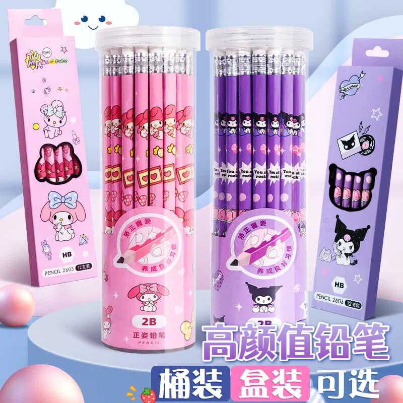 Cute Cartoon 2B Pencil Kuromi 12-Pack Box for Elementary Students Drawing Pen Kindergarten Learning Supplies
