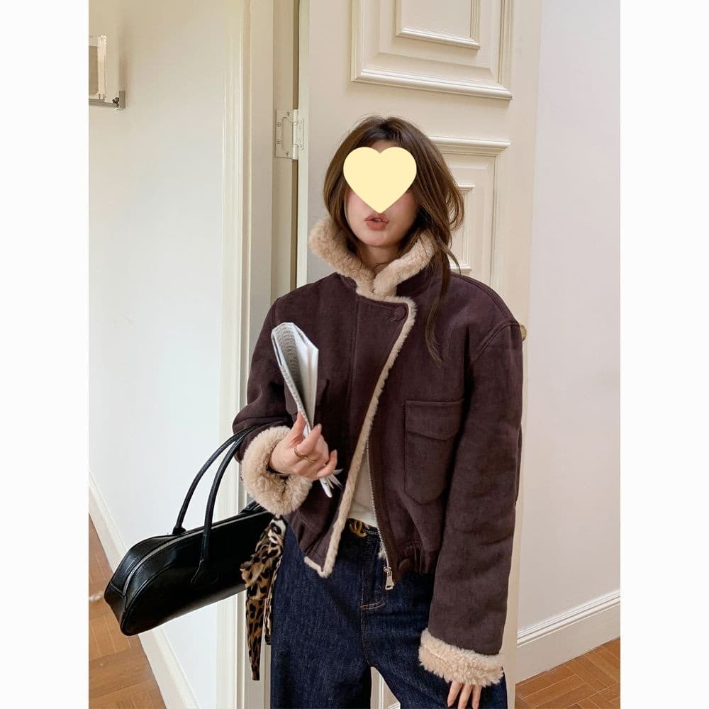 Lambskin Fur Jacket Short Coat New Fall Winter Style Petite Fur-Integrated Women's Fashionable Young Look Coffee Color
