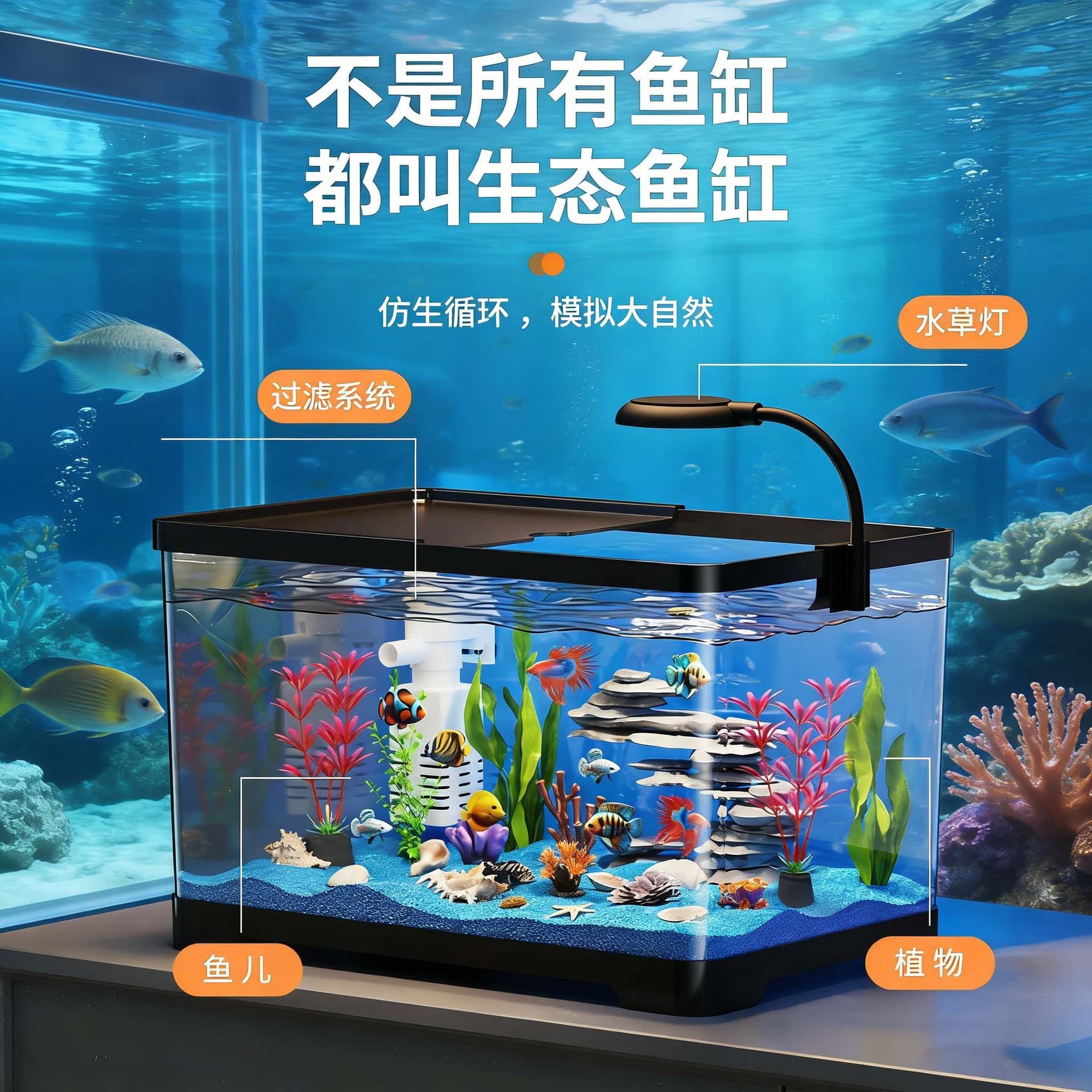 Desktop Fish Tank New Small Scaping Complete Set Eco Transparent Home Living Room Filter Integrated Bottom Filter Fish Tank