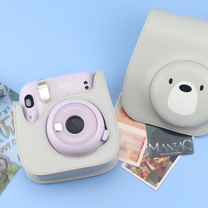 Cartoon Gray Bear Polaroid Mini8/9/11/12 Universal Camera Bag PU Photography Bag Shoulder Crossbody