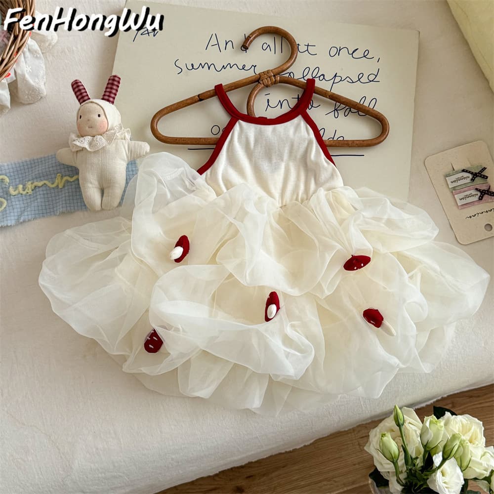 【Pink House】Girls' Dress Summer New Style Children's Fashionable Strapless Puffy Dress Summer Cake Dress