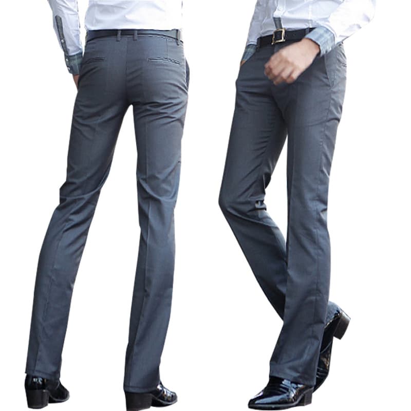 Men's black slim-fit straight-leg dress pants, Korean style casual dress pants, business professional work suit pants.