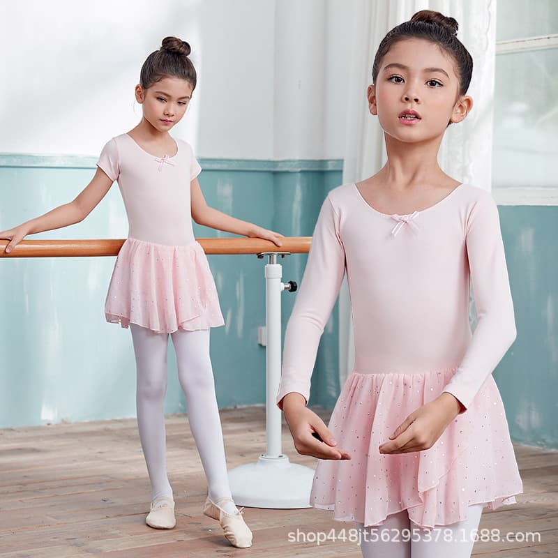 Children's dance clothing, girls' long and short sleeve one-piece practice skirt, Chinese dance exam ballet gymnastics dance clothing