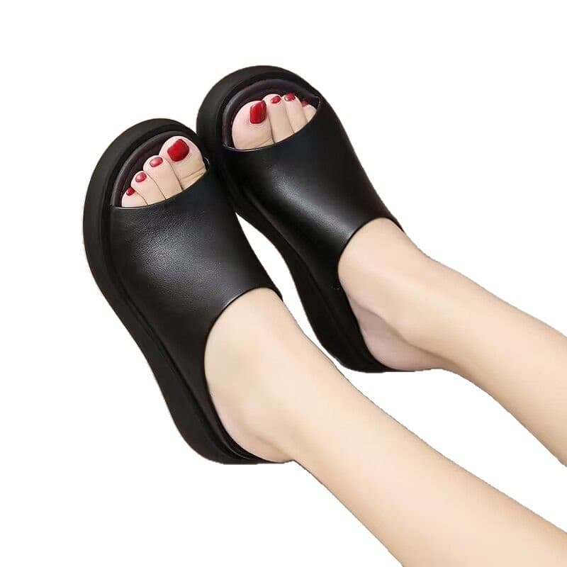 Plus Size Wedge Heels 35-43, Thick Sole Peep Toe Slippers, Retro Summer Sandals for Middle-aged Mothers, Outdoor Half Slippers for Women